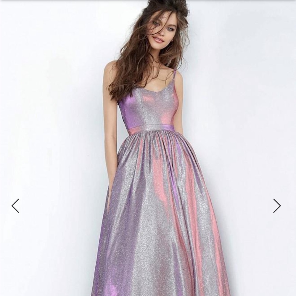 Jovani - JVN2191 Metallic Scoop Neck A-Line Gown